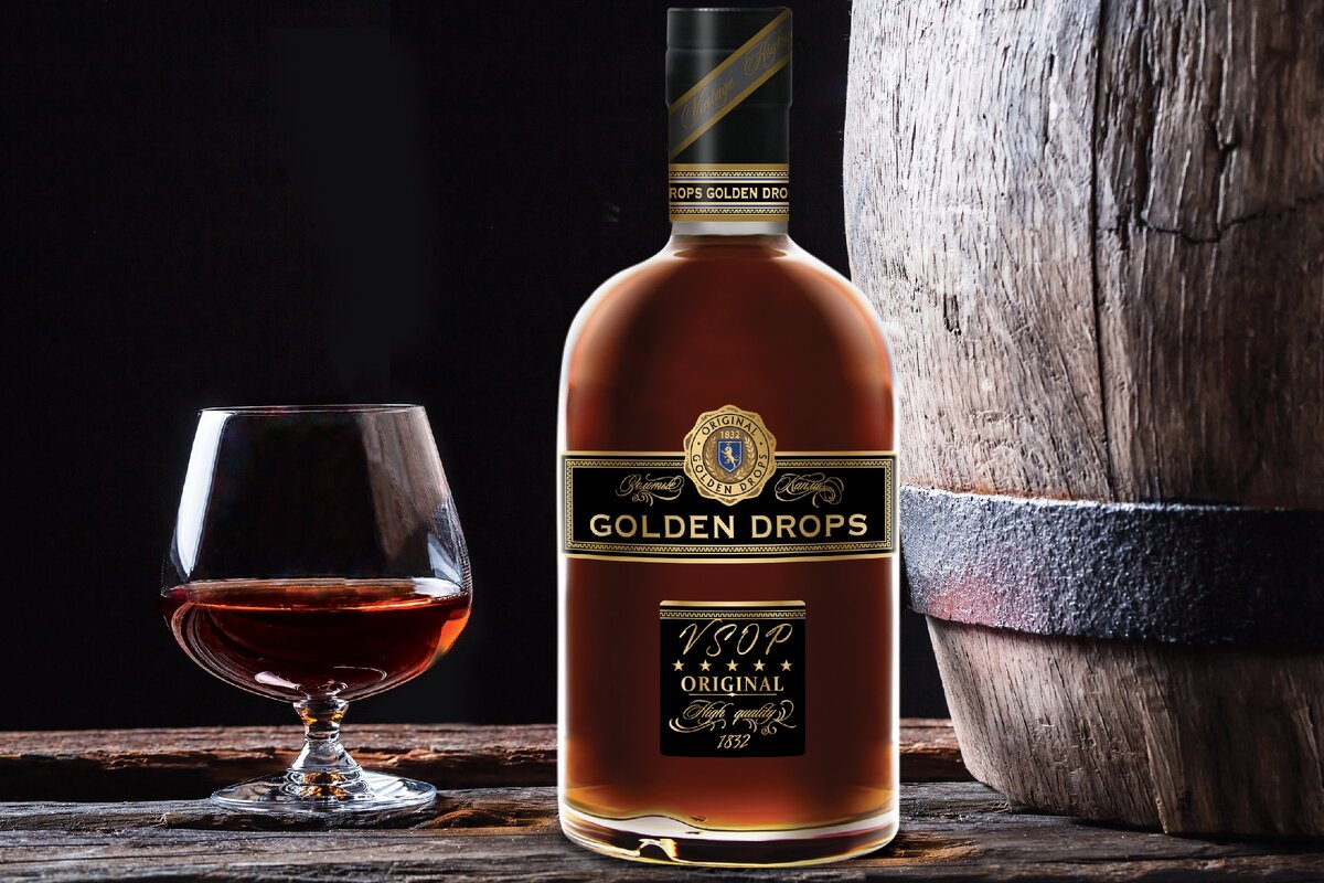 Российский пятилетний коньяк «GOLDEN DROPS»