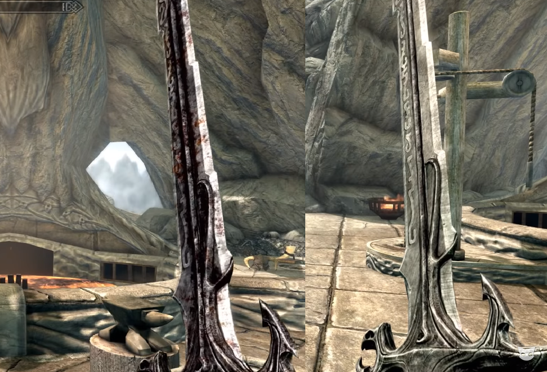 Слева оружие из гробницы, справа - только что из кузницы