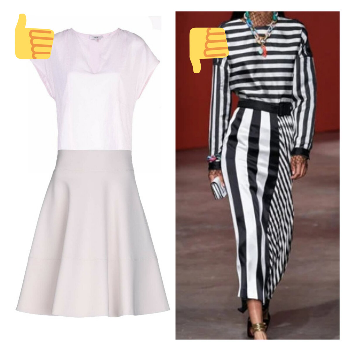 Однако будьте крайне осторожны с этим приёмом: обладательницам пышной комплекции это ещё больше подчеркнёт широкие бедра и плечи.

