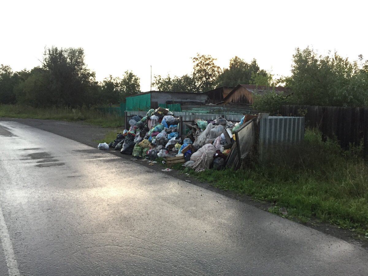 По другую сторону дороги - жилые дома. Мусор приносят жители.