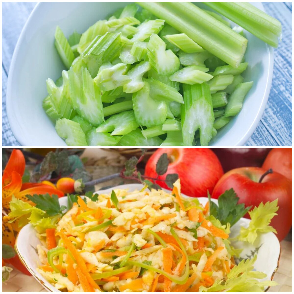 Салат с сельдереем, морковью и яблоками