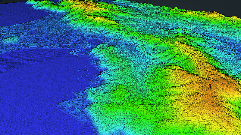 Процесс визуализации рельефа из облака точек, созданных LIDAR  / Изображение взято из блога dji-blog.ru 