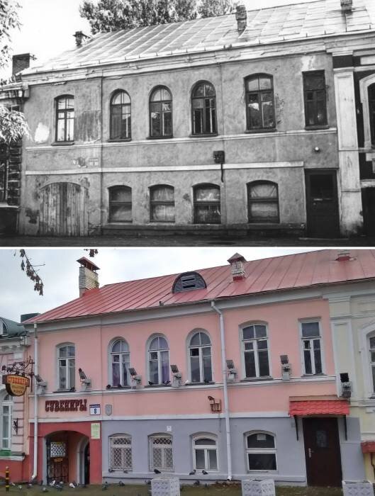 Дом №8 по улице Комиссара Крылова в 80-е годы и сегодня. Коллаж Виктора Борисенкова