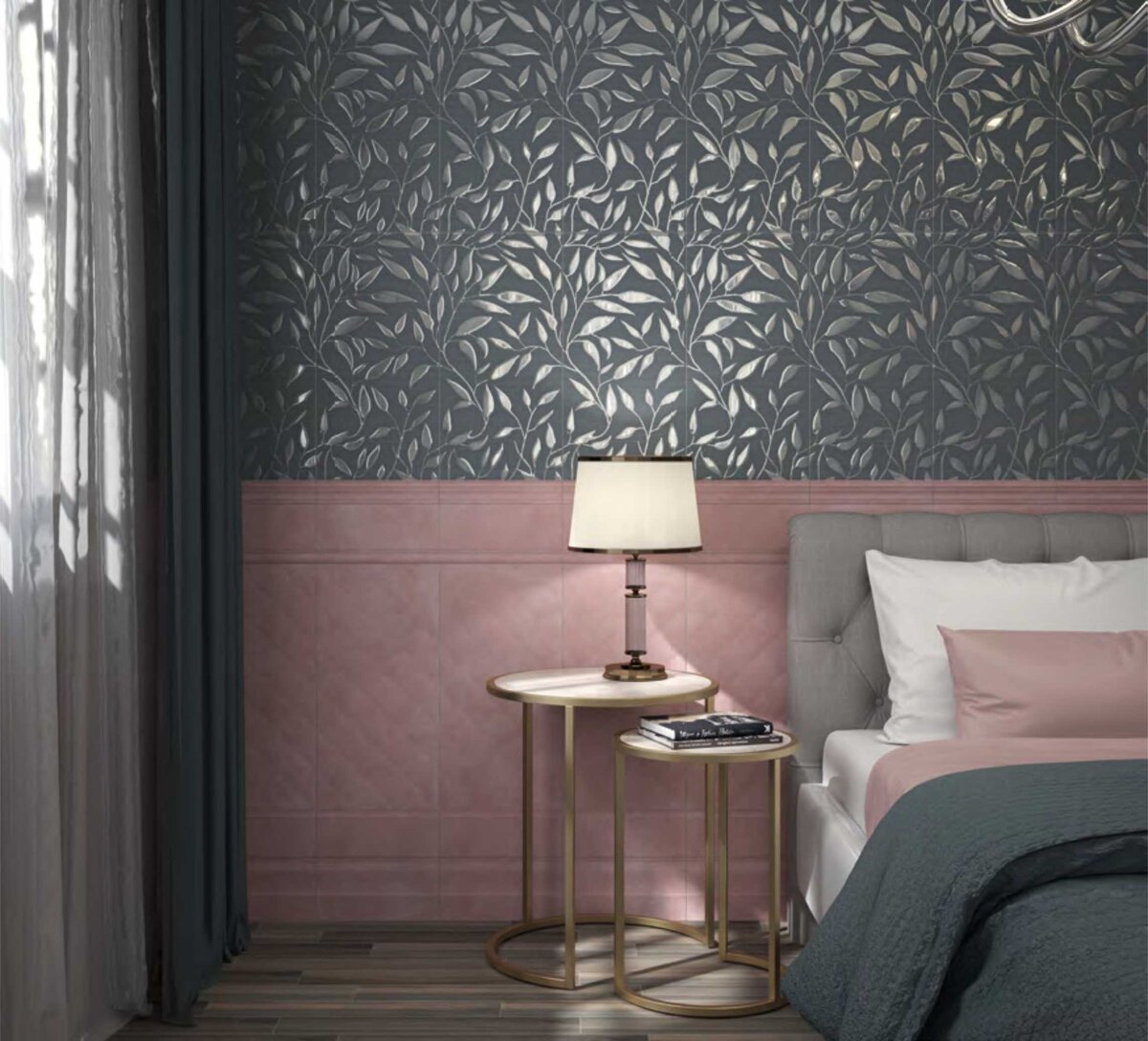 На стене: керамическая плитка "Марсо", "Гинардо" 30х60. На полу керамический гранит "Ливинг Вуд"