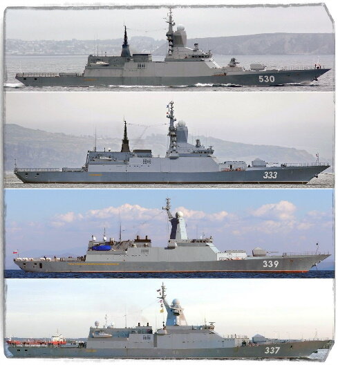 Источник: forums.airbase.ru, автор - Alex71. На фото эволюция корветов проекта 20380/20385. Сейчас в строю 8 корветов семейства, а также 4 на разных этапах испытаний.