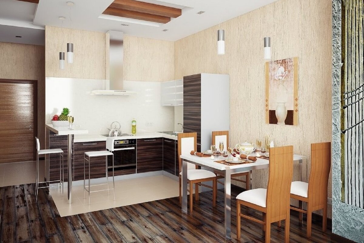 В таком случае остается достаточно свободного пространства для прохода к рабочей зоне, откуда мы приносим на стол новые блюда и уносим посуду.