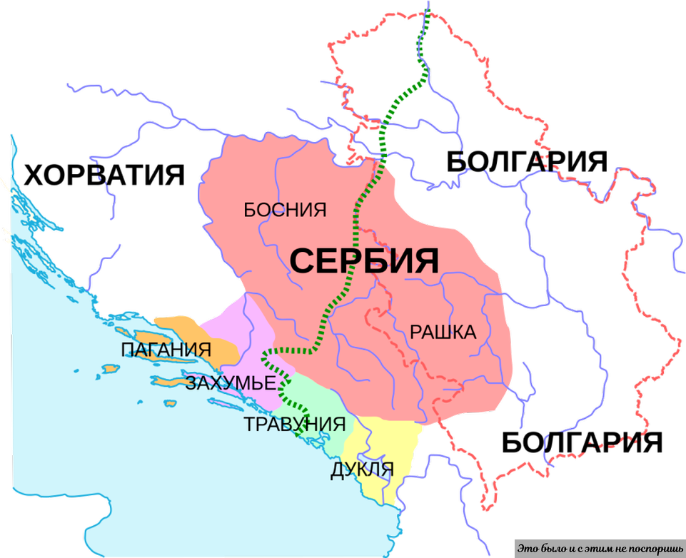 Расселение сербов в 7-9 веках (все цветные области). Источник – https://clck.ru/bG5Kc  