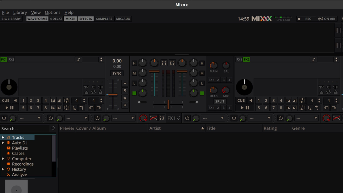 Mixxx. DAW программы. DAW программы для написания музыки. Ubuntu 24.04.