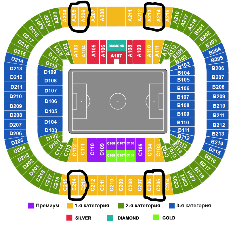 Газпром арена схема секторов с местами