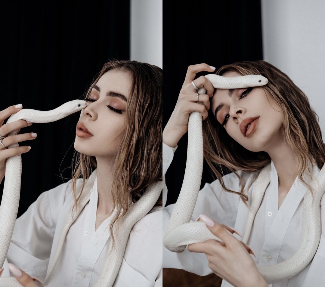 Недавно проводили фотосессию со змеёй. Листай ->