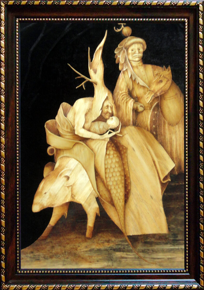 Босх. Фрагмент. 2004 г. Мое творчество. Авторская техника "Узбекская соломка". 