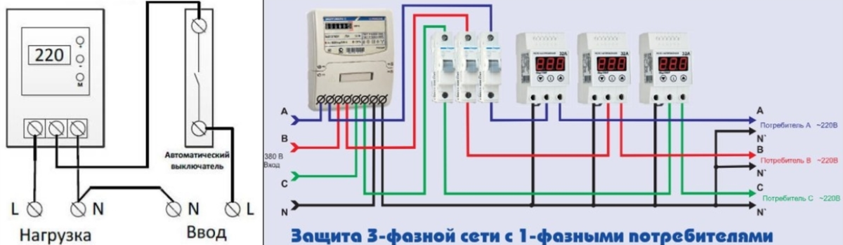 Реле напряжения трехфазное схема подключения