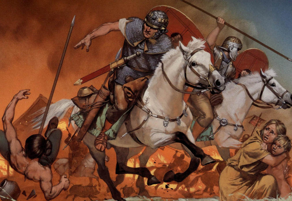 Римляне и Варвары. Римляне против варваров. Древние римляне в бою. Германский воин в древности.