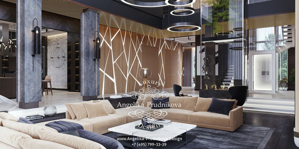 На фото: Гостиная виллы в современном стиле