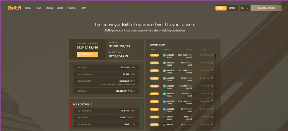 Рис 1. Главная страница Belt Finance, 12.08.2021