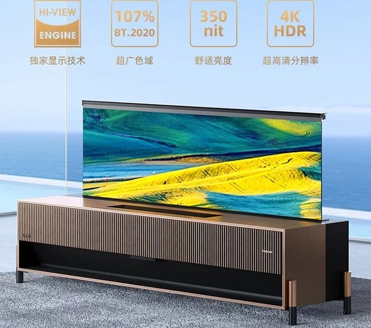 Первый в мире сворачивающийся лазерный телевизор (изображение с портала https://tv-vybor.ru/novosti/2252-hisense-predstavljaet-svorachivajuschijsja-lazernyj-televizor.html)