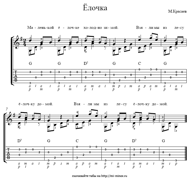 табулатура в лесу родилась елочка