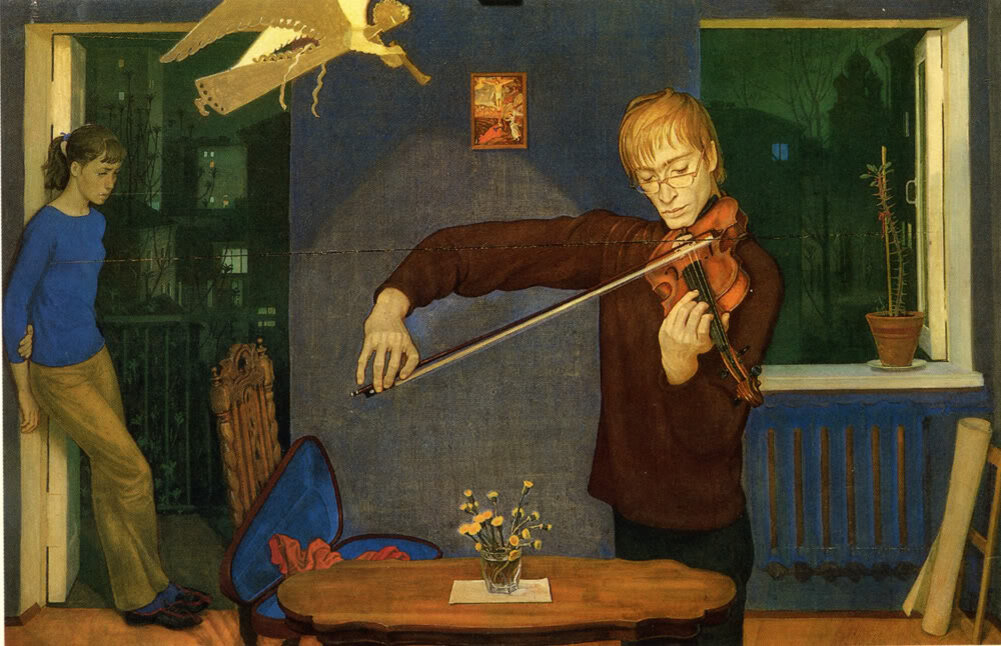 Д. Д. Жилинский "Альтист", ДСП, темпера, 1972