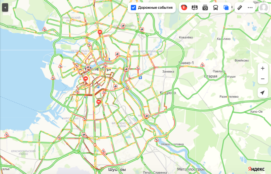 Пробки на дорогах спб в реальном времени карта онлайн бесплатно