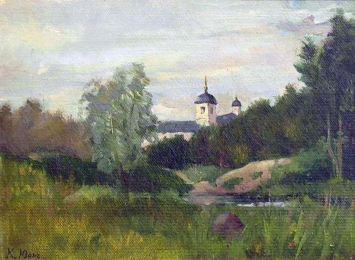 Юон. Пейзаж с церковью. 1890.