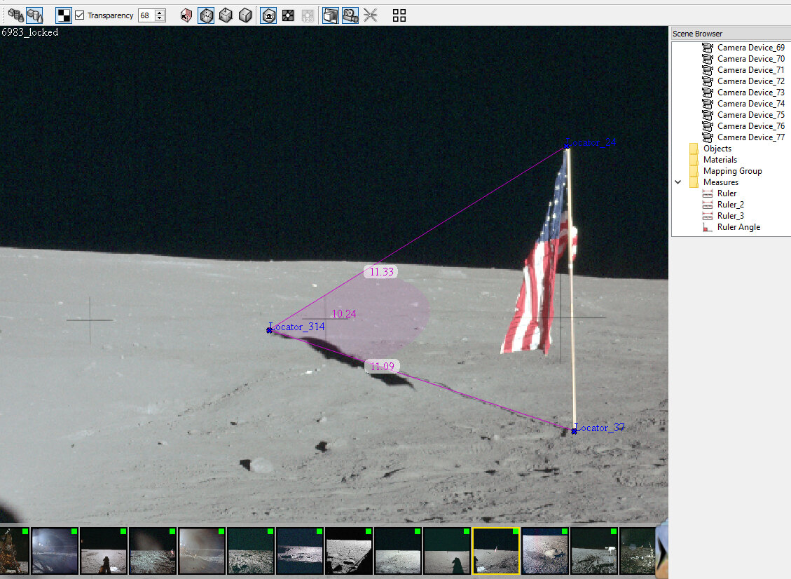 Напрямую измеренный угол равен примерно 10,24º. Фрагмент снимка AS12-47-6983.