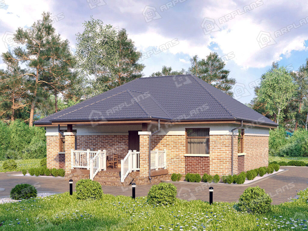 Фото 2 одноэтажного дома из газобетона с 2 спальнями, газовой котельной и террасой. 100 кв м. Источник arplans.ru Проект К-263