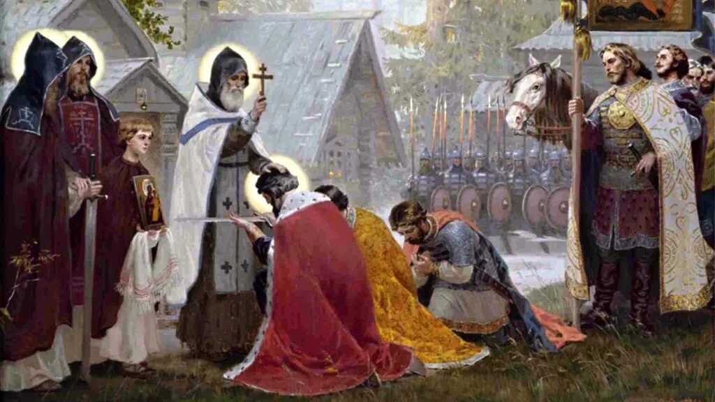 Сергий Радонежский благословляет Дмитрия Донского (источник Яндекс.Картинки)