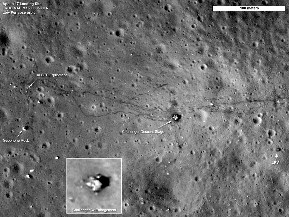 Место высадки "Аполлон-17", сделанное аппаратом Lunar Reconnaissance Orbiter. Источник: nasa.gov