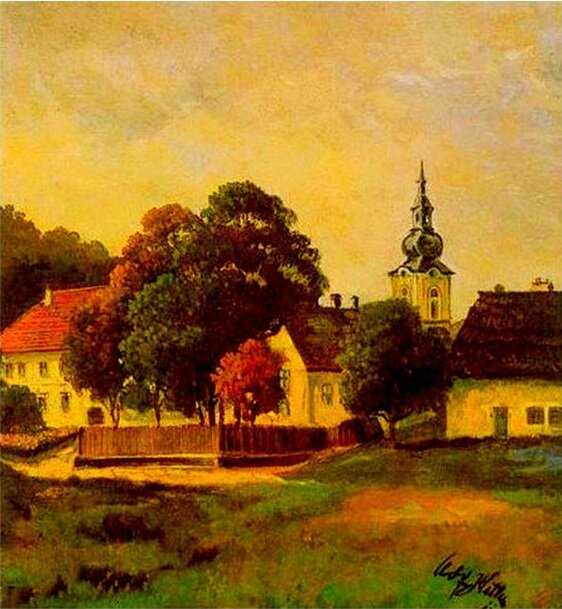 Вид на родительский дом. Автор картины - Адольф Гитлер