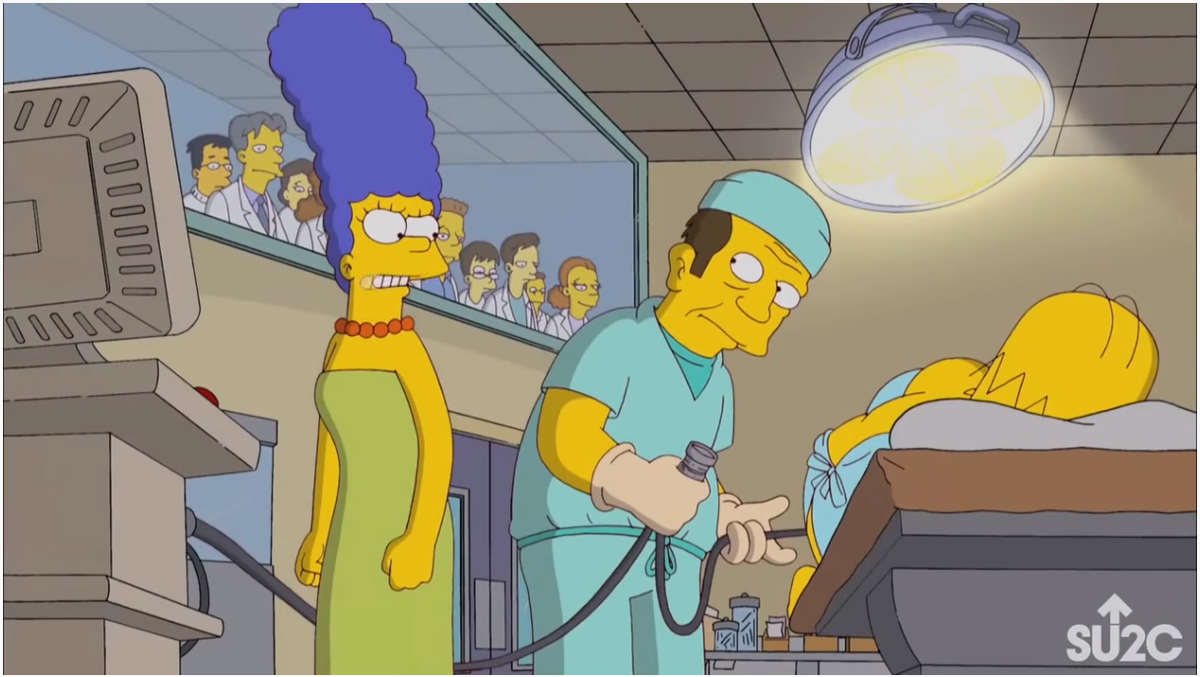 Врач знакомится с "внутренним миром" Гомера посредством гибкого колоноскопа.