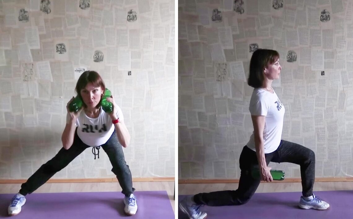 Двадцать - тридцать минут необходимо уделить силовой тренировки с собственным весом, с небольшими весами, вместо утяжелителей можно брать даже бутылки с водой.