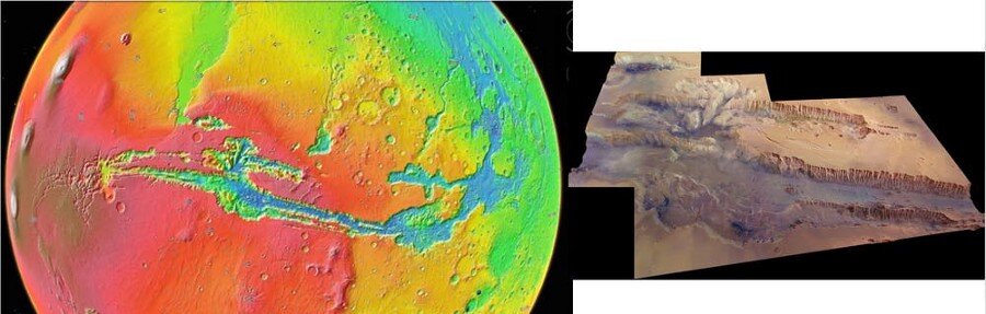 (Google Earth and NASA/USGS/ESA/DLR/FU Berlin (G. Neukum)) — Долины Маринер