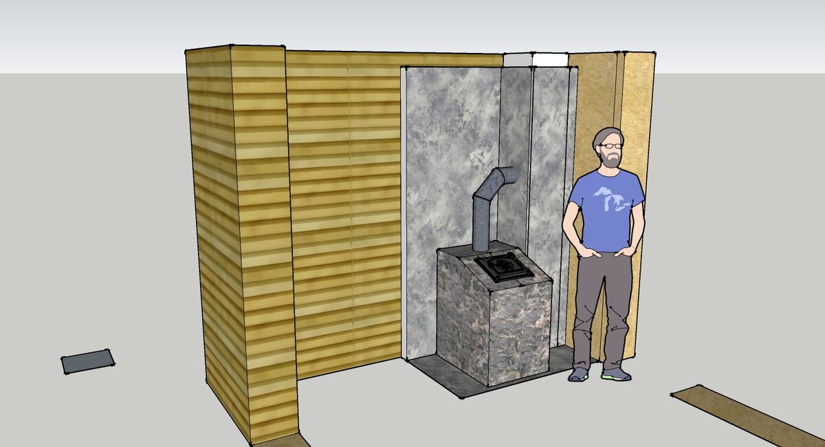 Начинаем монтаж чугунной печи Гефест в облицовке из талькохлорита.