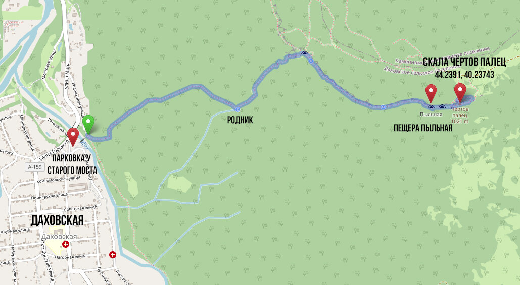 маршрут от станицы Даховская до скалы Чёртов палец. Адыгея. 