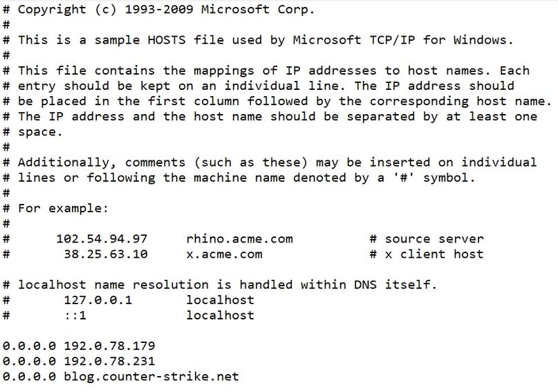 Вот так выглядит сам отредактированный файлик hosts