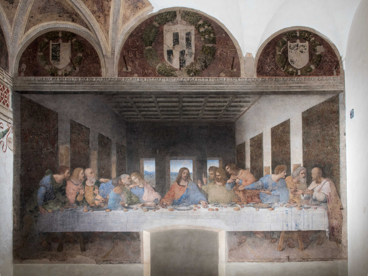 Леонардо да Винчи "Тайная вечеря" (1495-1498). Фреска.