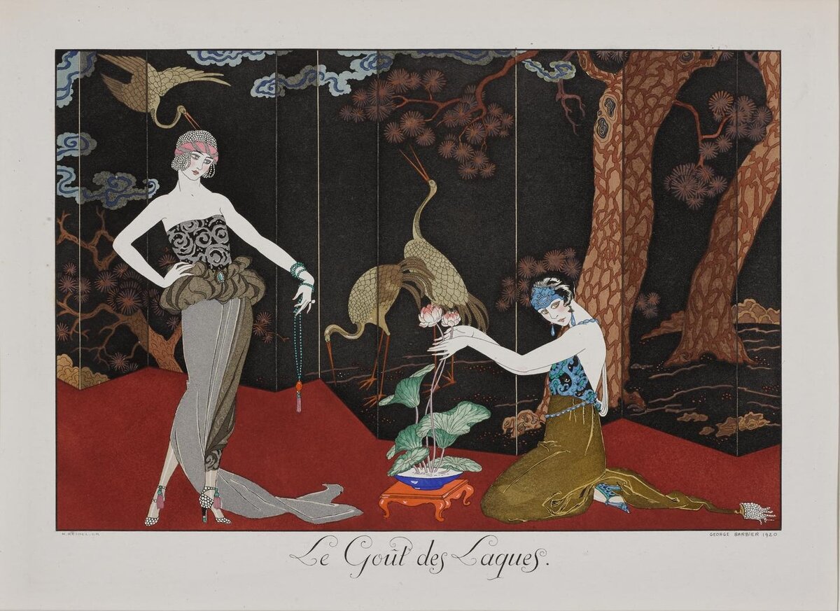 Fashion plate 'Le Gout des Laques', By Georges Barbier, from Le Bonheur du Jour: Paris, 1920 © National Museum of Scotland