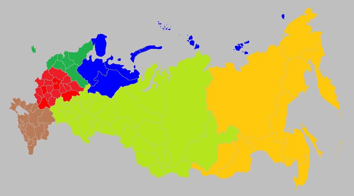 По состоянию на прошлый год в России действовало 5 военный округов: Западный, Центральный, Восточный и Южный, а также объединенное стратегическое командование Северный флот (по сути Северный округ,-2