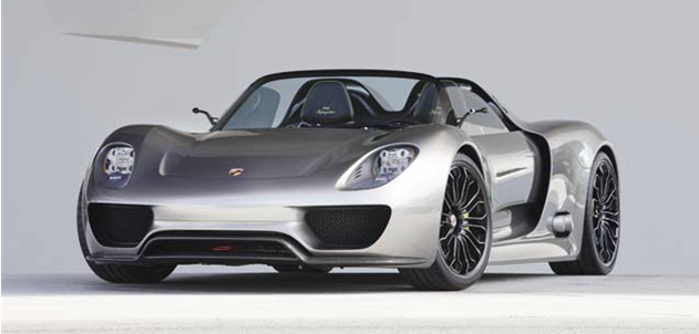   Porsche — 918 Spyder ($845 000)
 Суперкар укомплектован бензиновым двигателем в 500 лошадиных сил, а также двумя электрическими моторами общей мощностью в 218 лошадиных сил. Дизайн авто сплошь основан на плавных обтекаемых линиях, а для отделки салона использованы самые современные материалы.
