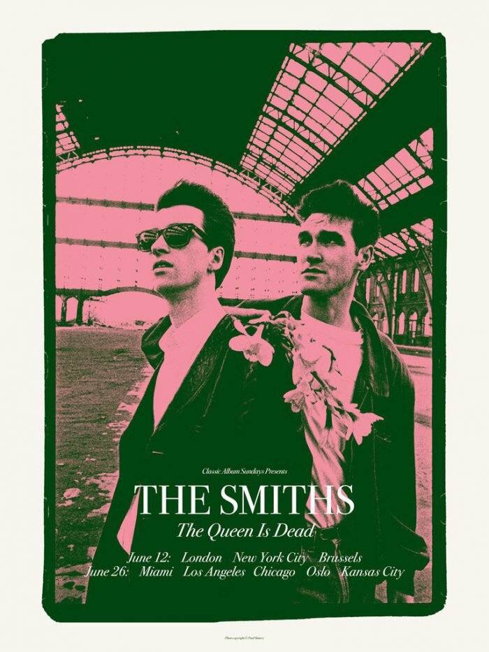 Афиша концертного тура The Smiths в поддержку The Queen Is Dead с лидер-гитаристом Джонни Марром и Моррисси 