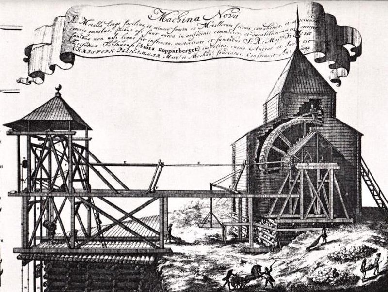 Первый подъемный механизм Полхема для Фалунских рудников - 1690 год
