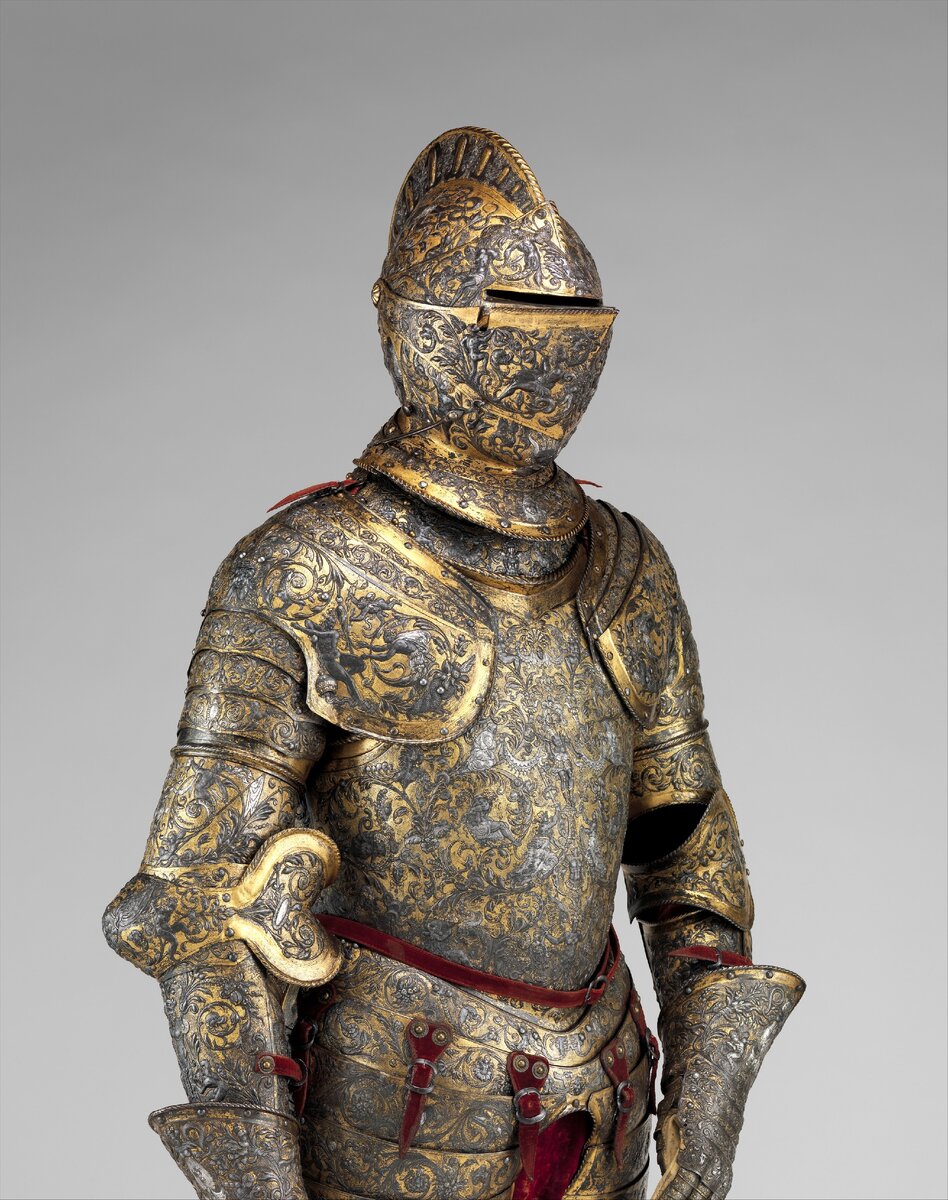  Сталь, золото, серебро, кожа, текстиль.  1555 год.