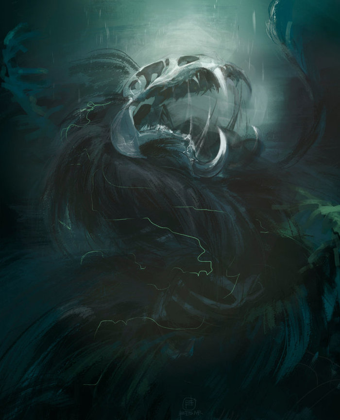  5. Буньип, которого также называют «кианпрати», – австралийский морской дьявол, или злой дух. Это существо крупных размеров и довольно своеобразной внешности: у него голова крокодила, морда собаки, клыки и ласты как у моржа, и вдобавок ко всему лошадиный хвост. Буньип обитает в болотах, ручьях, реках, прудах и озерах. Сообщения о встречах с ним не поступают с середины 19 века, но туземцы по-прежнему верят в его существование. Буньипы кровожадны: по ночам они выходят на охоту, пожирая животных и людей, а особенно любят полакомиться женщинами