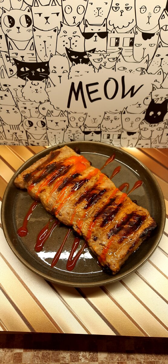 Свиные рёбрышки на гриле, горчица, барбекю 50 на 50