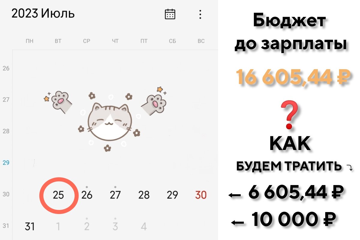 Задача — растянуть мой аванс до зарплаты (ещё на 11 дней) и не трогать весь этот период отпускные мужа. 