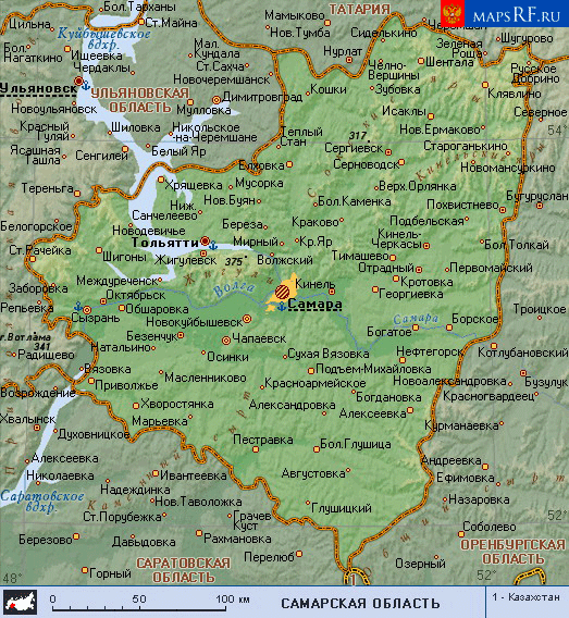 Самарская область карта с городами и районами и поселками