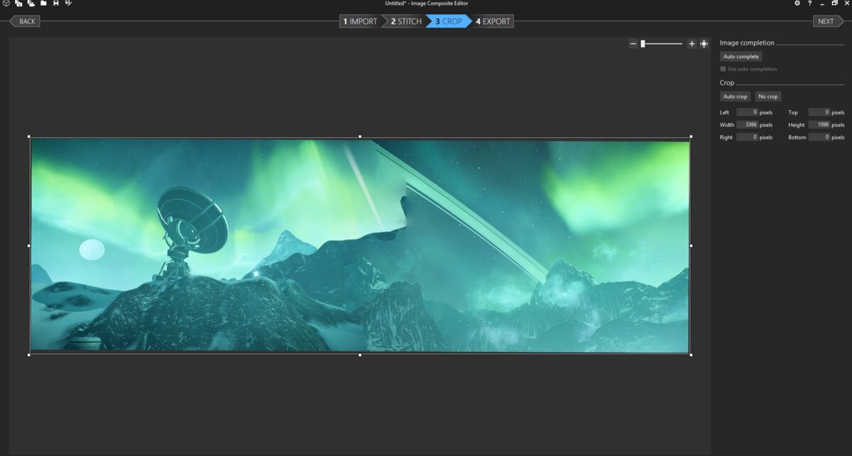 Здесь уже склеенные фото в панораму можно обрезать как угодно