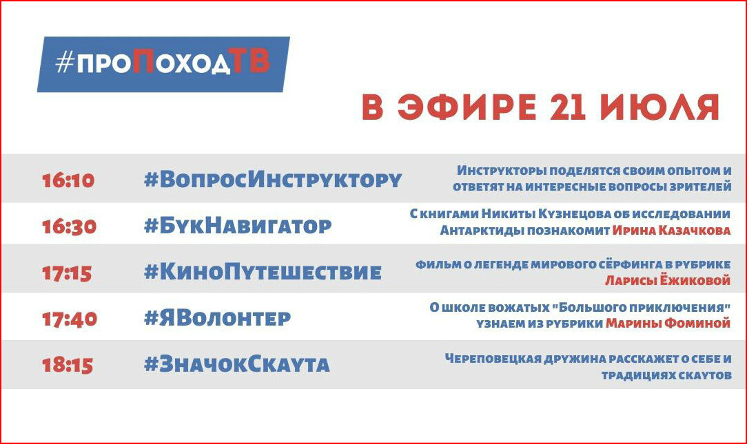 Про поход ТВ. Лаборатория путешествий. Большое приключение. Программа передач