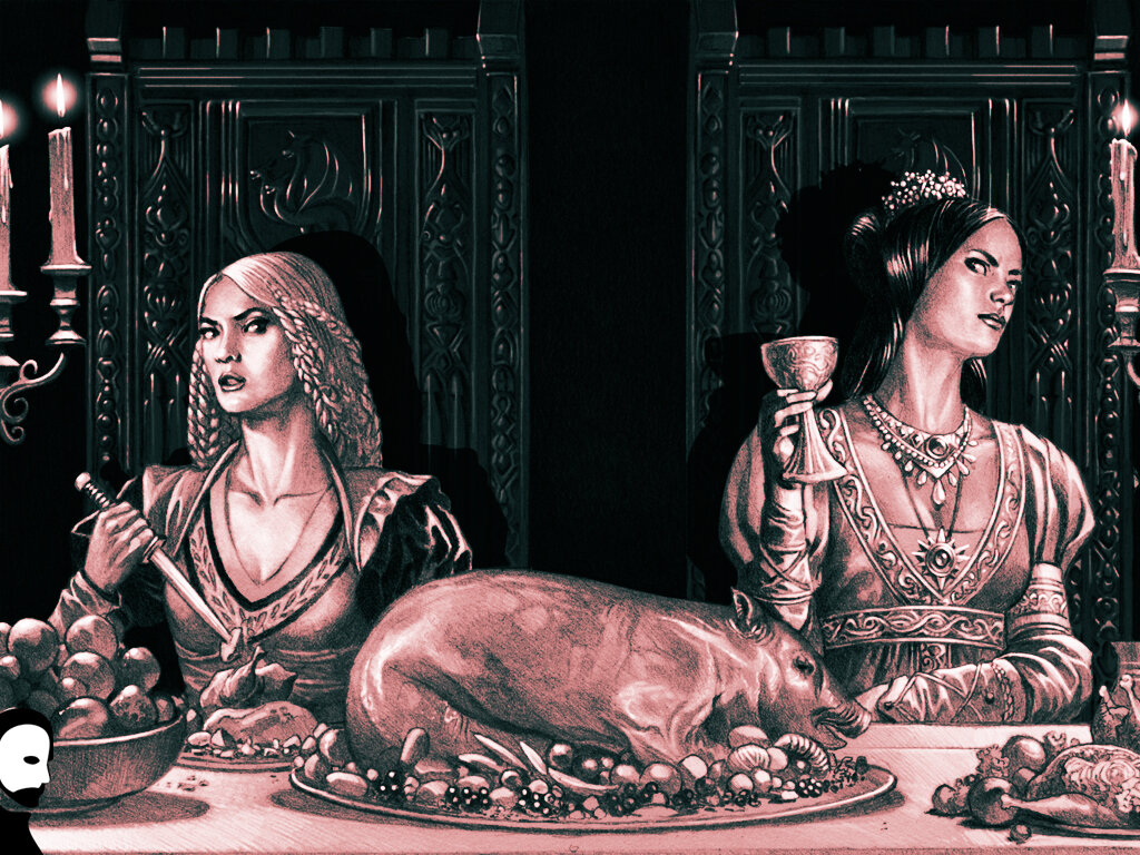 Рейнира Таргариен и Алисента Хайтауэр. Иллюстрация Дага Уитли для книги «Пламя и кровь»