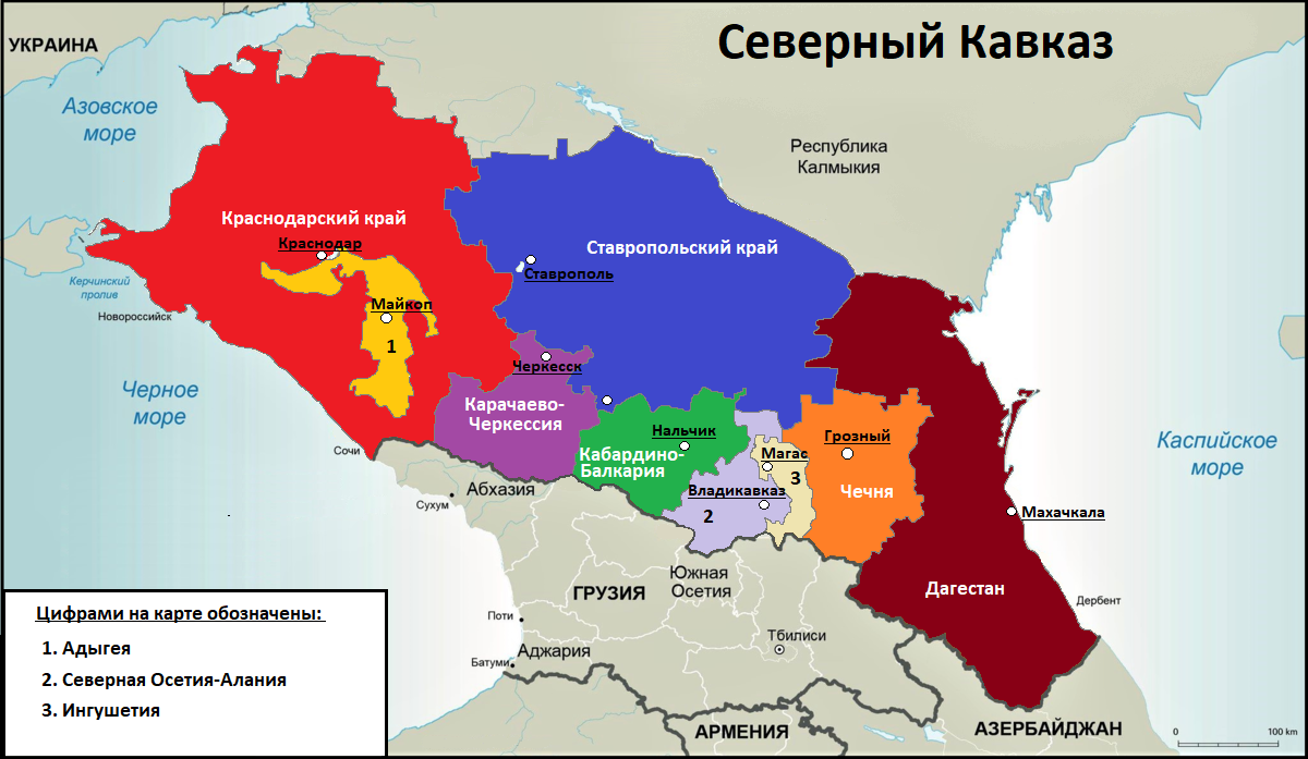 Карта закавказья с городами